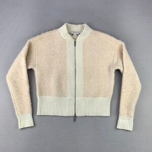 ON-34TH Full Zip Bomber Sweater Women S Beige Wool Blend Ribbed Trim Casual‎
